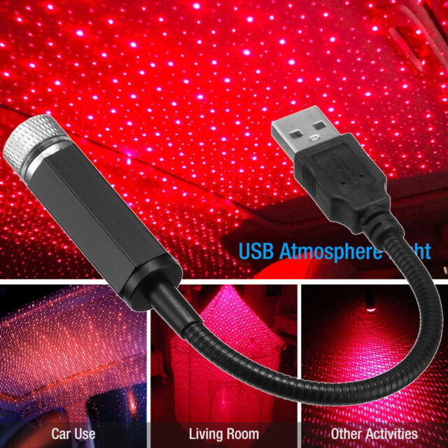 Star Lamp USB Car Star Ceiling Light Sky Projection Lamp Romantic Night Lights Car Fancy Lights��(Red)
