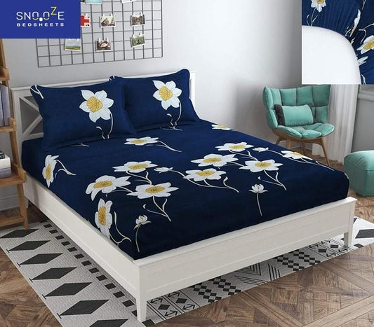 Glace Cotton Elastic Fitted Printed Double Bedsheets