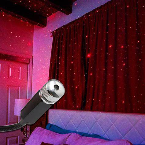 Star Lamp USB Car Star Ceiling Light Sky Projection Lamp Romantic Night Lights Car Fancy Lights��(Red)