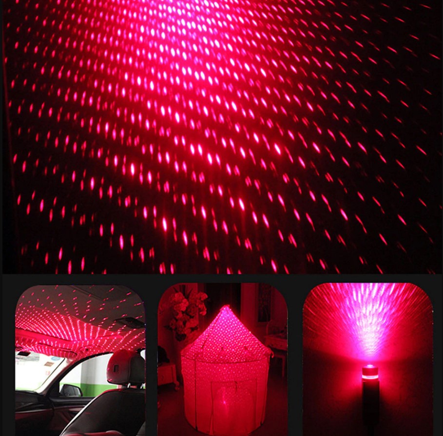 Star Lamp USB Car Star Ceiling Light Sky Projection Lamp Romantic Night Lights Car Fancy Lights��(Red)